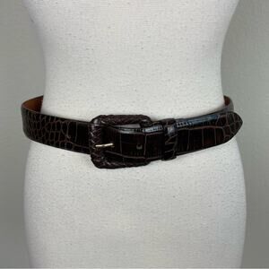 H Made in Italy Crocodile Embossed Leather Belt Small